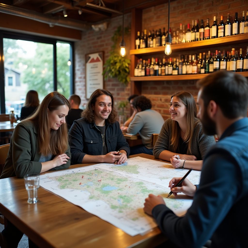 Team meeting at hidden Sydney location planning exploration routes