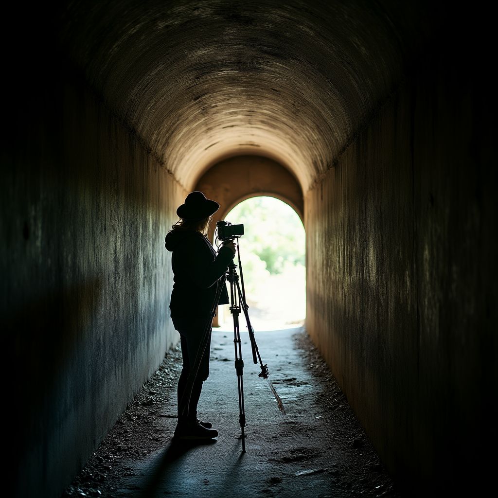 Sarah exploring a hidden tunnel in Sydney